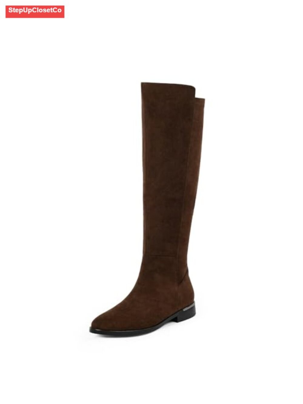 Faux Suede Knee High Boots Round Toe Flat Stretchy Side Zipper